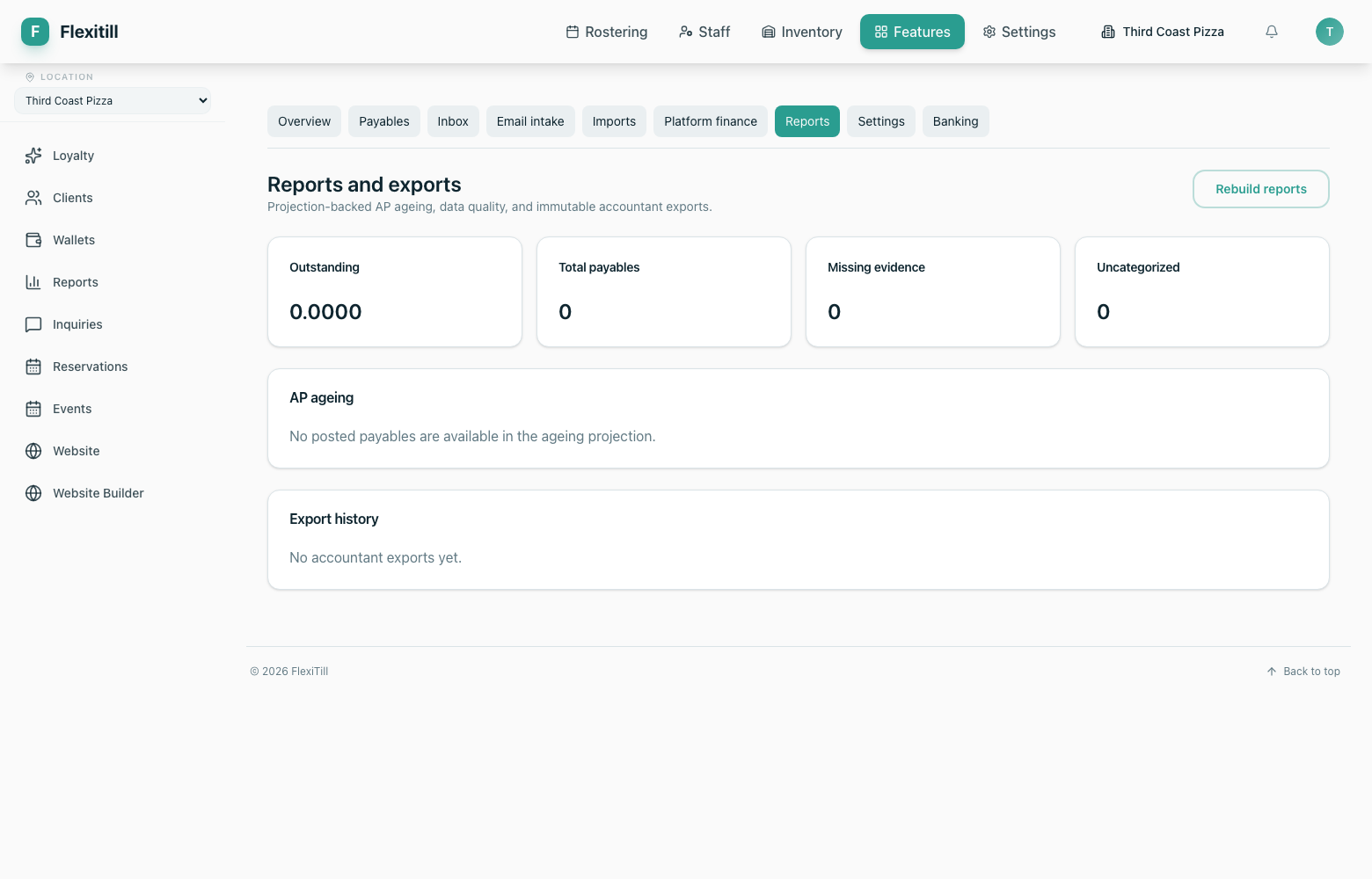 Accounting reports and exports