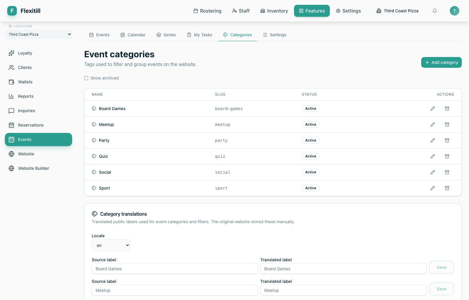 Event categories