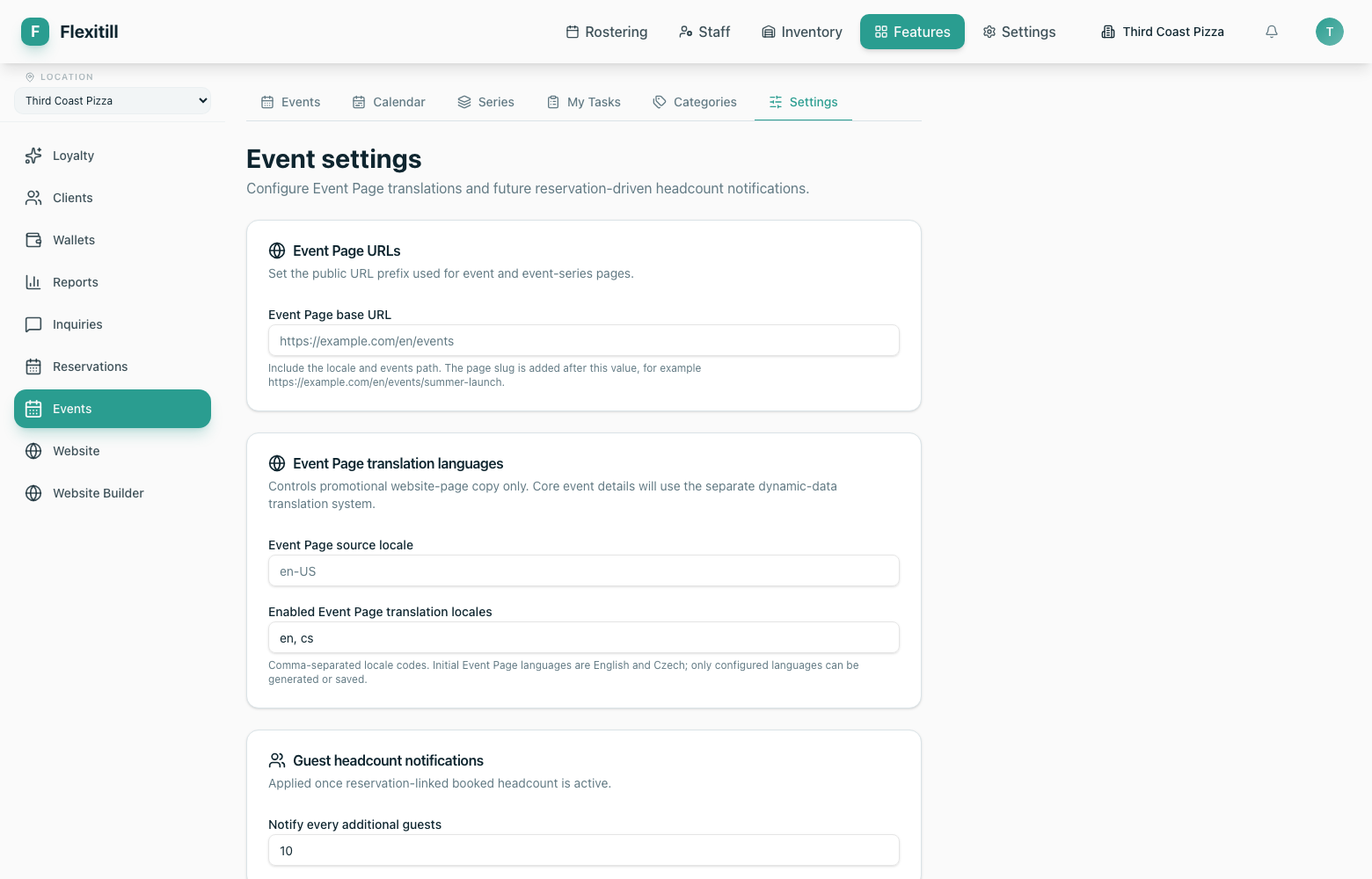 Event settings
