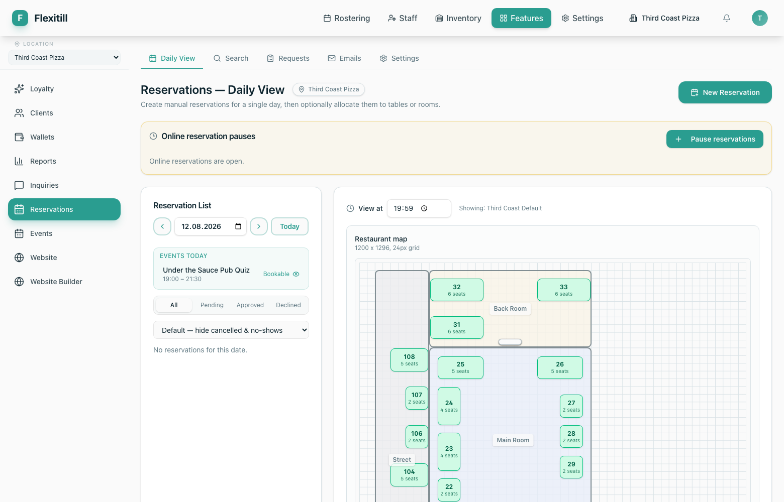 Reservations daily view