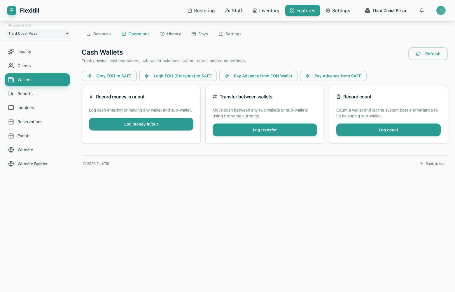 Cash wallet operations
