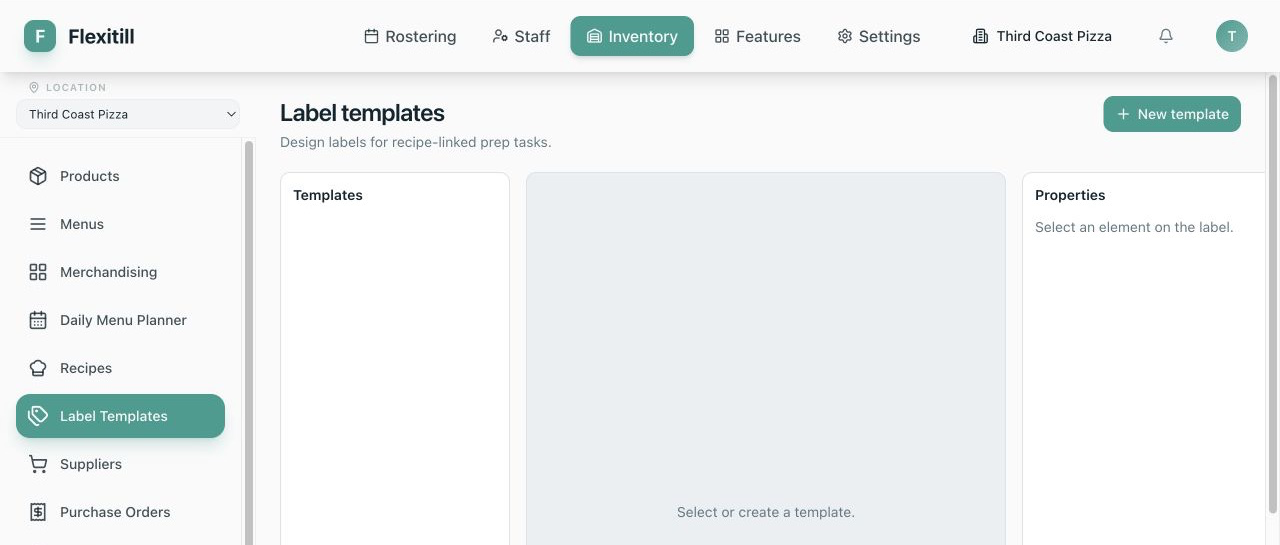 Local Label Templates list