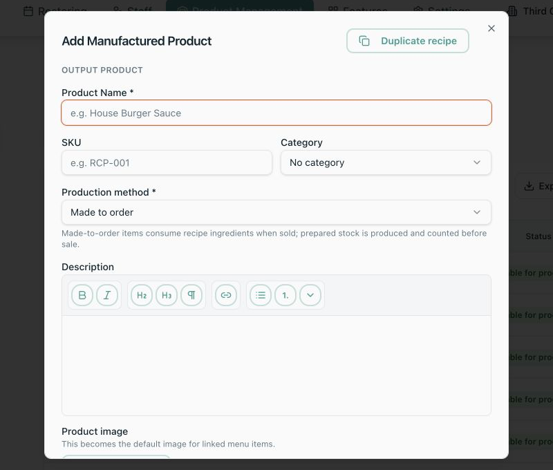 Local Add Manufactured Product workflow