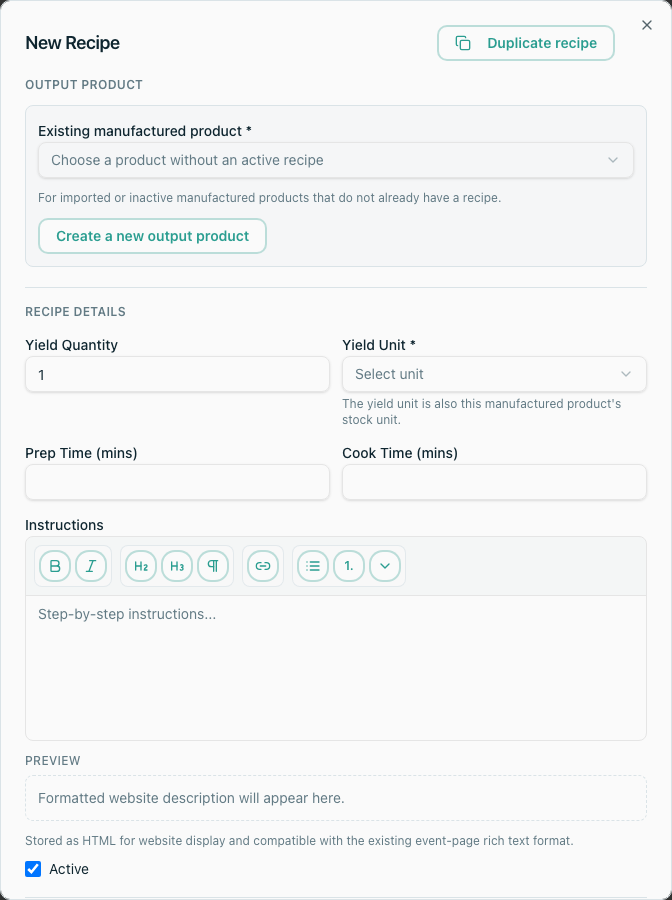 Local Recipe workflow attaching to an existing manufactured Product