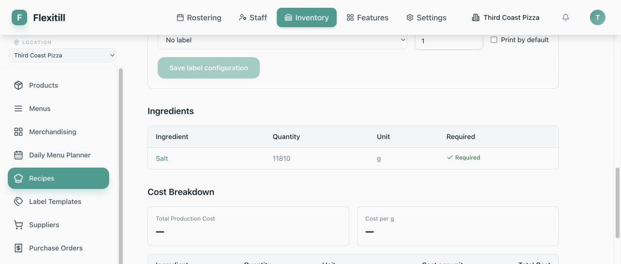 Local Recipe costing and version history