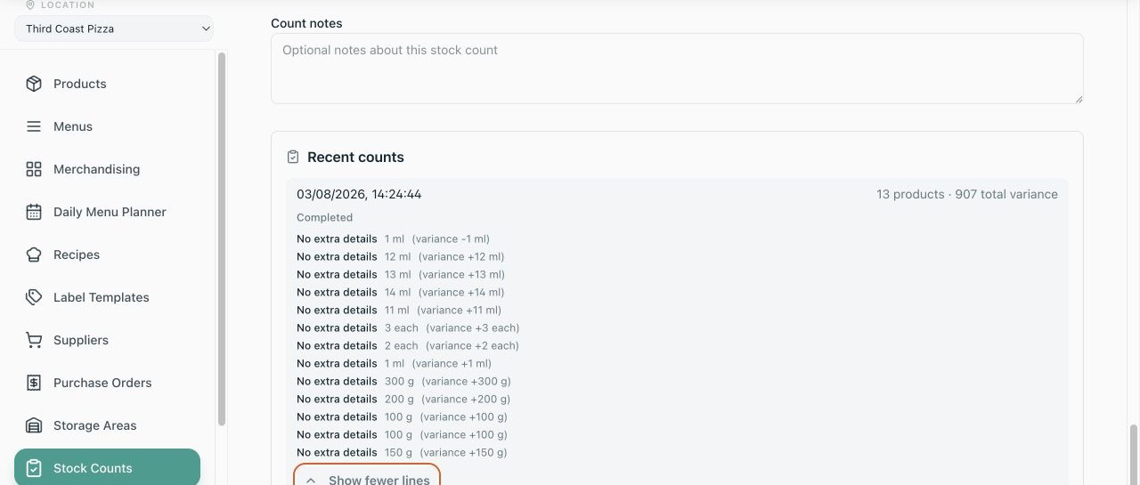 Local Stock Count pending review with Approve and post