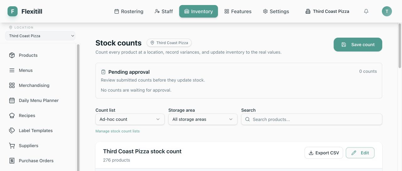 Local ad-hoc Stock Count entry workflow