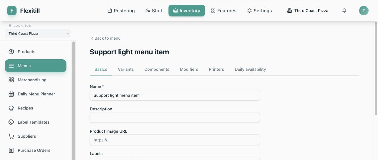 Local Menu Item stock effect and consumption preview