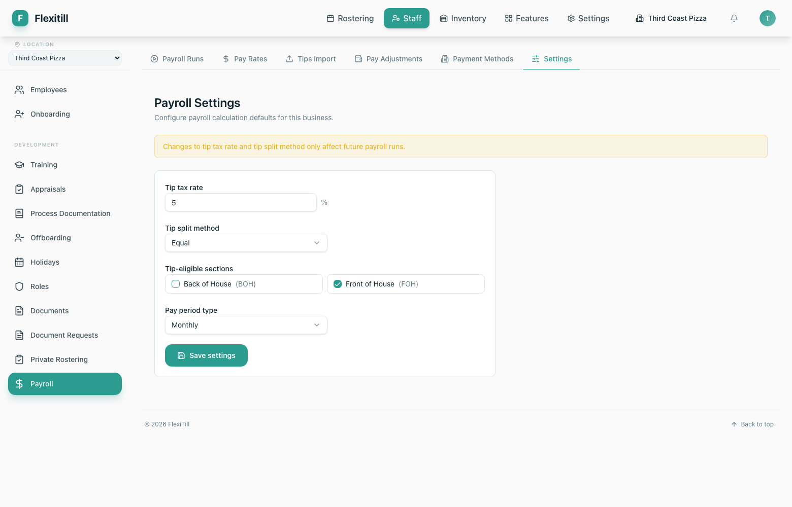 Payroll settings