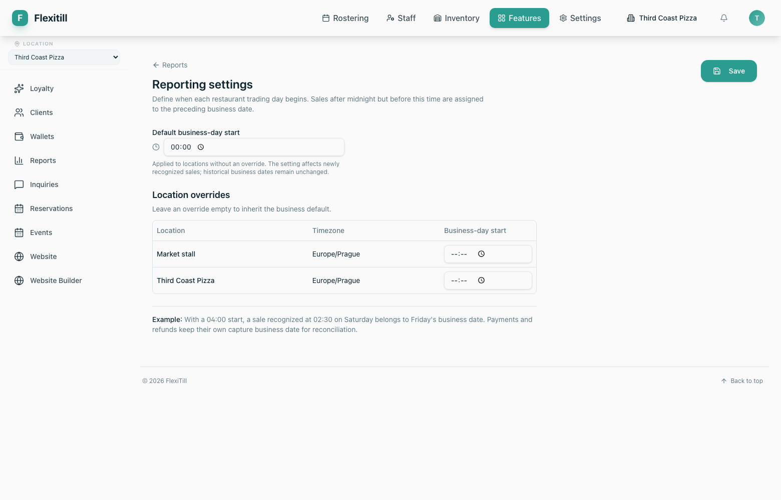 Reporting settings
