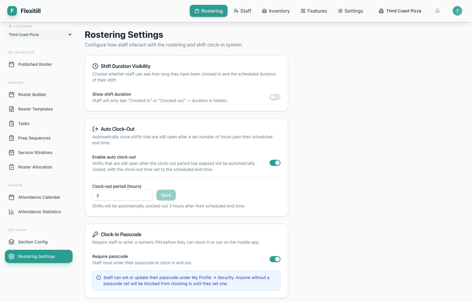Rostering settings