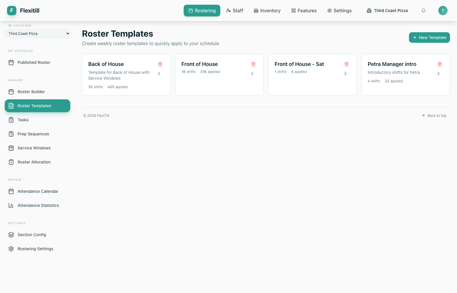 Roster templates list