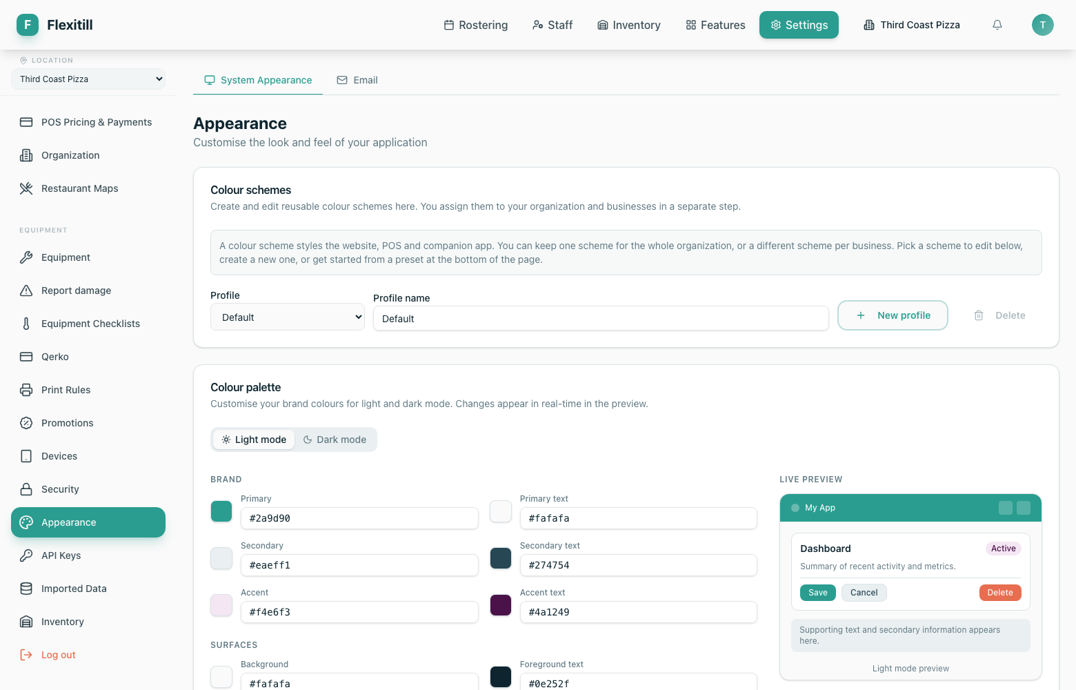 Appearance settings