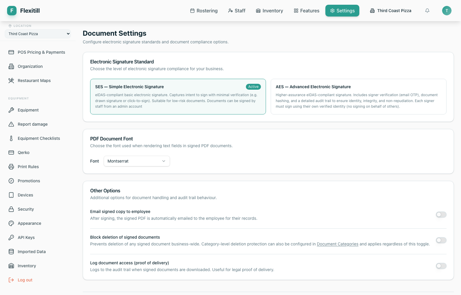 Compliance settings