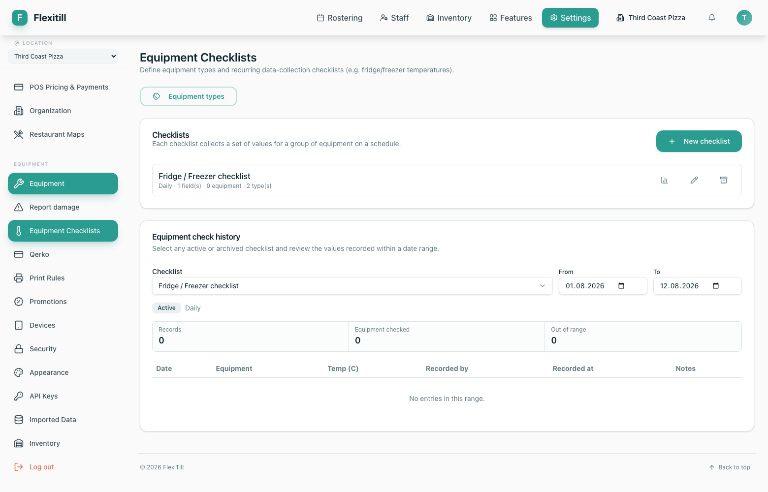 Equipment checklists