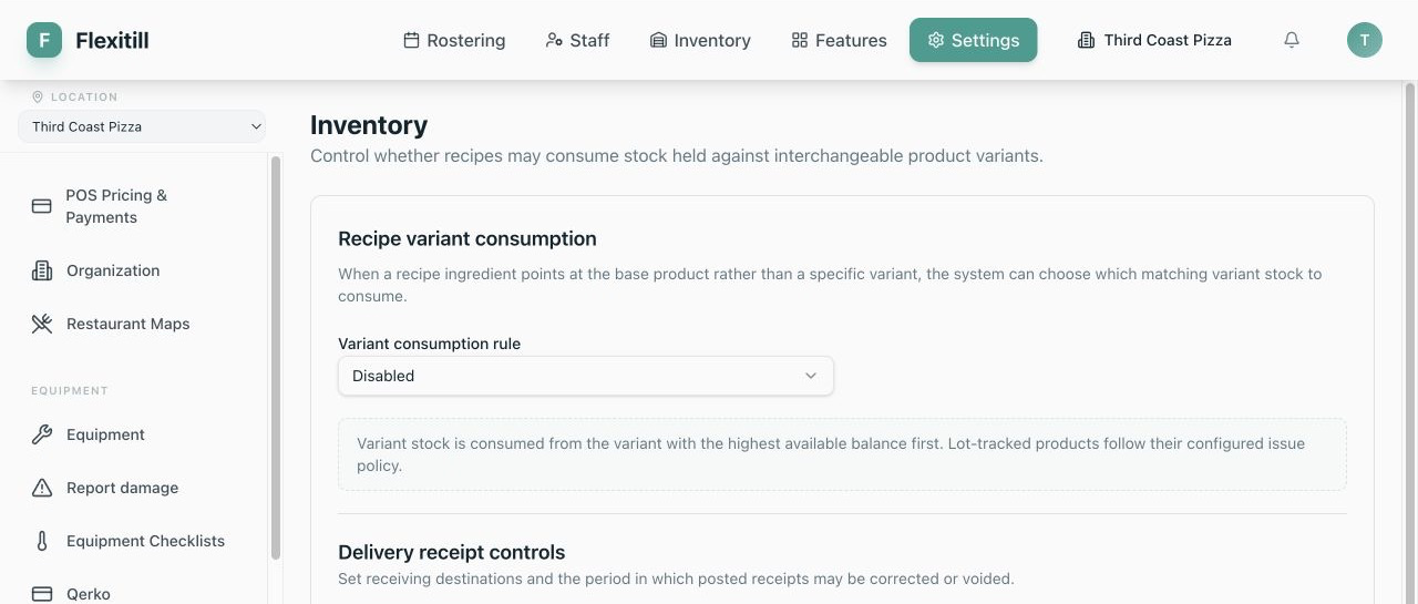 Local Flexitill Inventory Settings