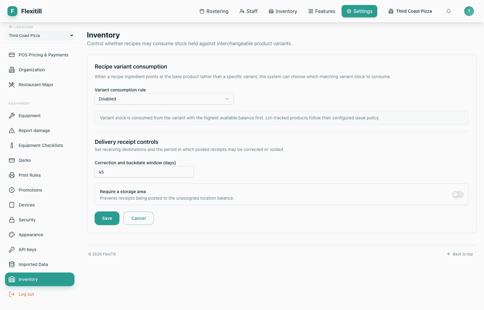 Inventory settings