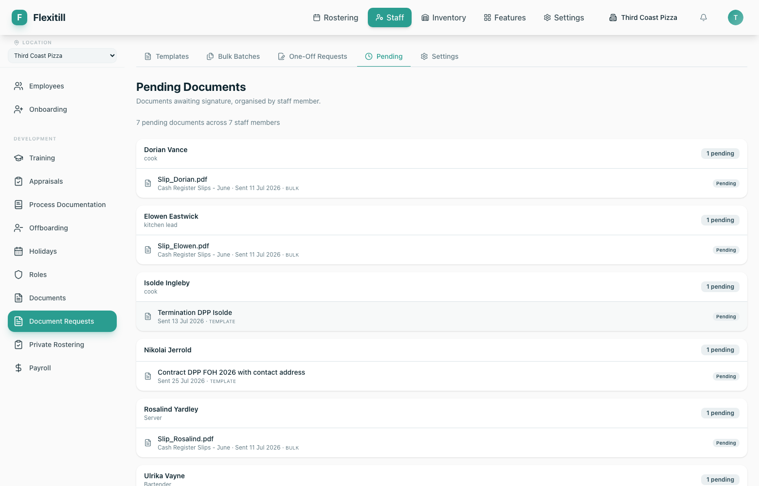 Pending documents