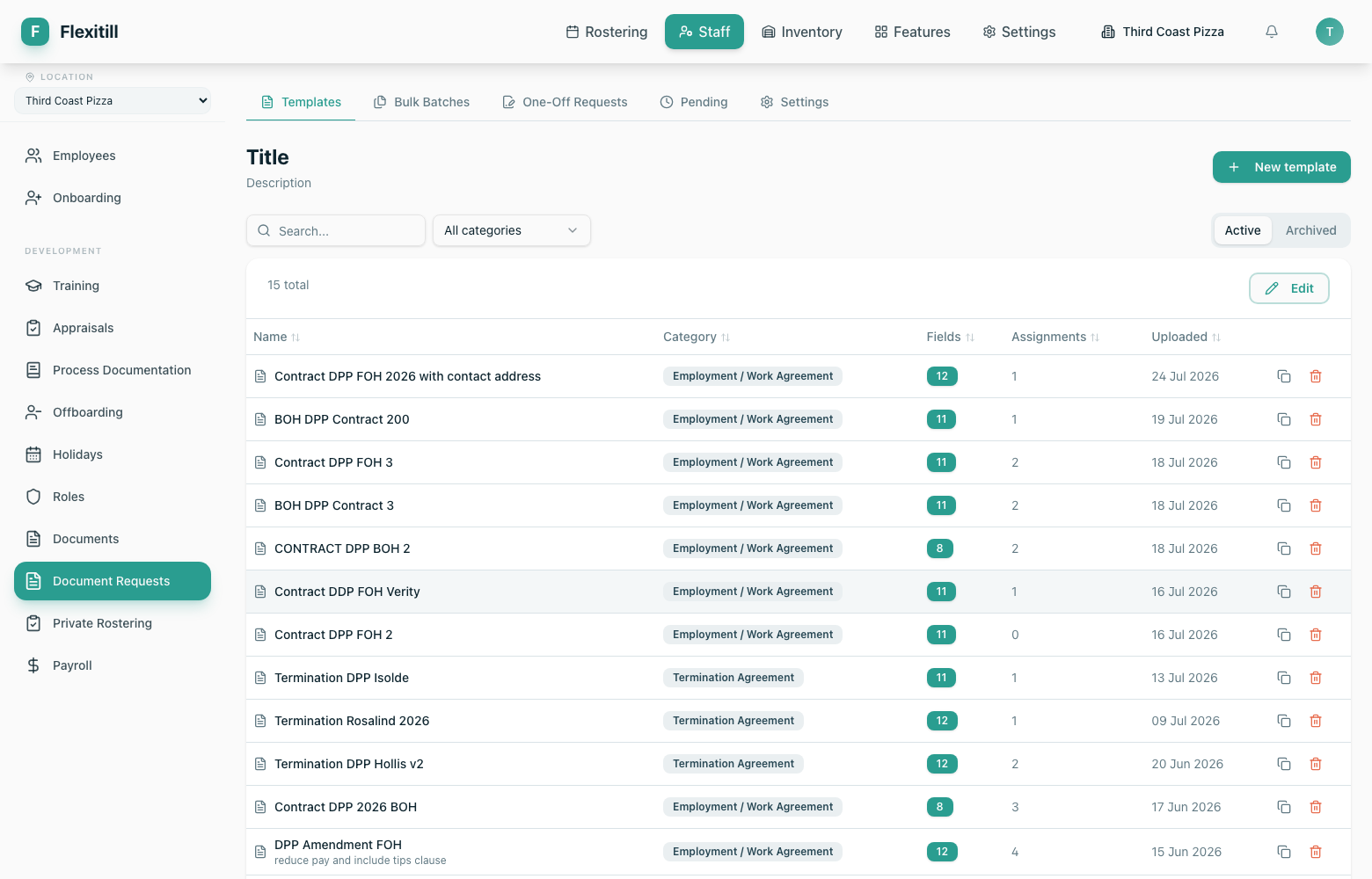 Document request templates