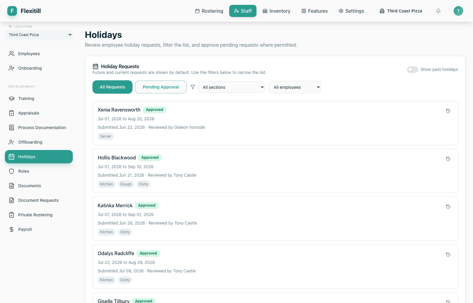 Holiday requests