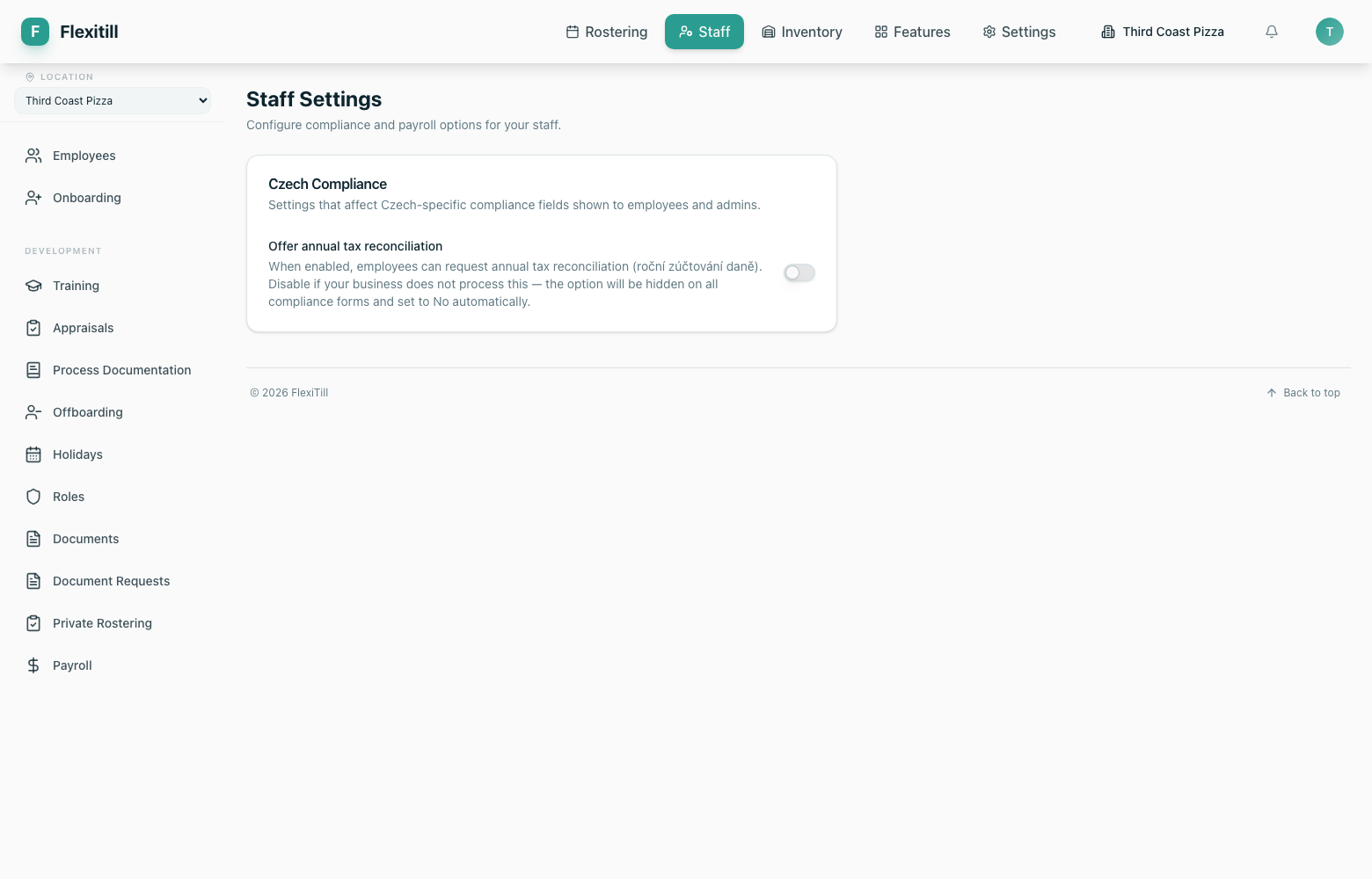 Staff settings