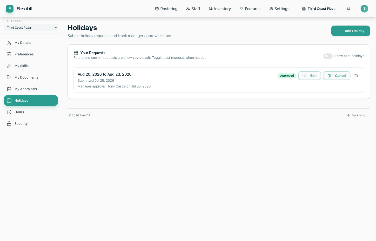 My holiday requests
